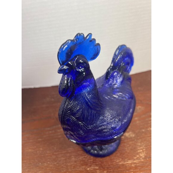 Vintage Kingston Blue Cobalt Glass Rooster Candy Dish With Lid Decorative Collec - Picture 3 of 5